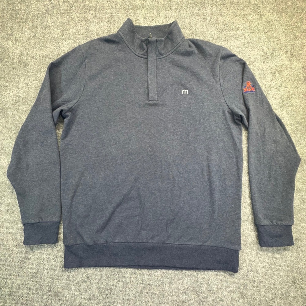Travis Mathew Pullover Mens Large Blue Corica Park Quarter Zip Fleece Sweatshirt